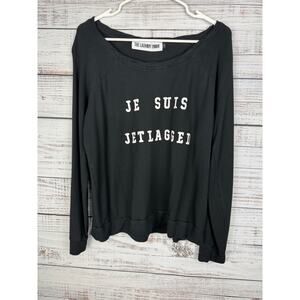 The Laundry Room Slub Knit Sweatshirt Black Cozy Lounge Small Jetlagged Soft